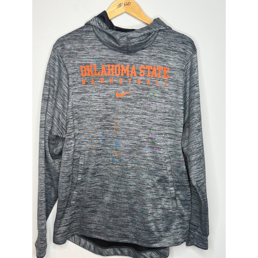 Nike Oklahoma State Basketball Hoodie Mens Large Gray Orange Dri-FIT Pullover